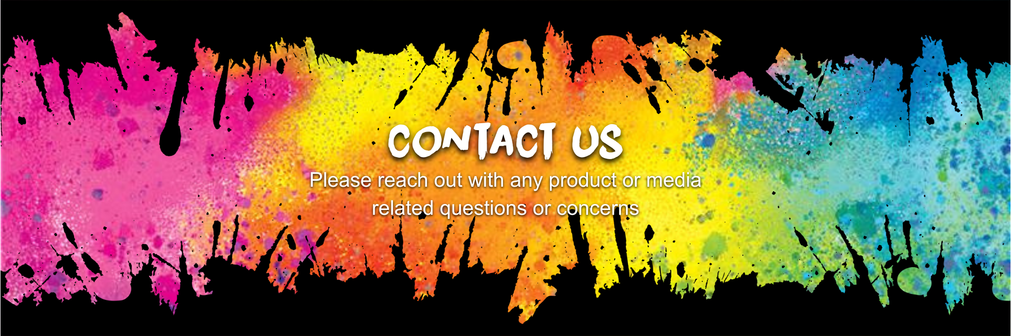Colorful abstract design with 'Contact Us' text on a black background