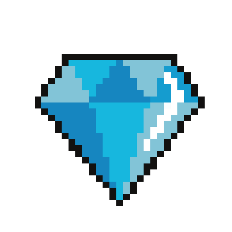 A pixel-art blue gemstone or diamond icon on a plain white background.
